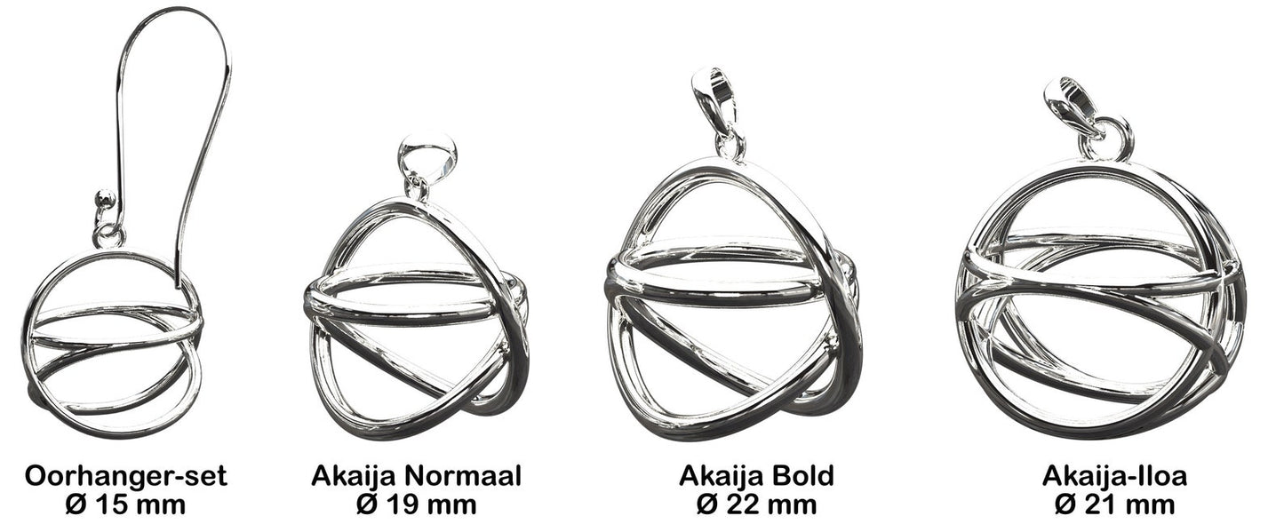 Size comparison between earrings, Akaija, Bold, and Iloa.